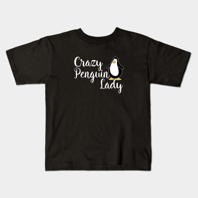 Crazy Penguin Lady Kids T-Shirt by bubbsnugg